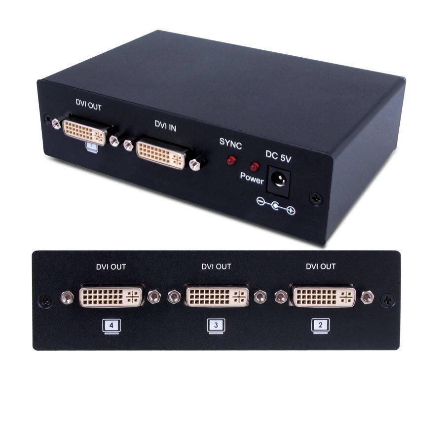 Rozdzielacz, wzmacniacz rozdzielczy DVI 1:4, 4 wyjścia DVI-D, rozdzielczości PC: od VGA do WUXGA, HDTV: od 480p do 1080p