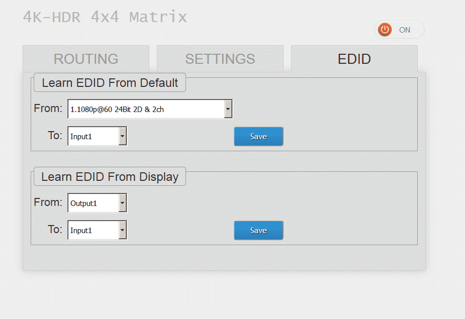 MA5544HIZ HDMI matrix 4x4 web intrface presets custom names for devices