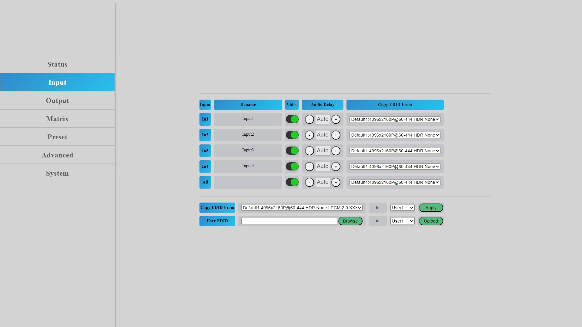 SMX47 web interface - input