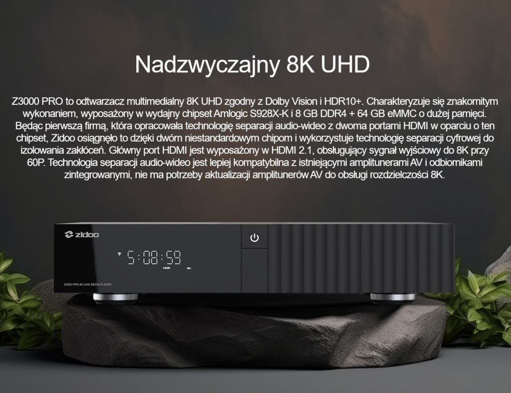Zidoo Z3000 PRO odtwarzacz multimedialny 8K