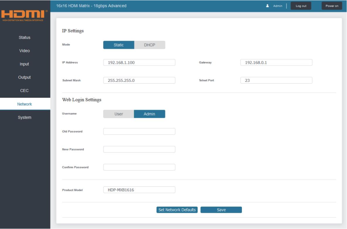 HDP-MXB1616 - webGUI - Network