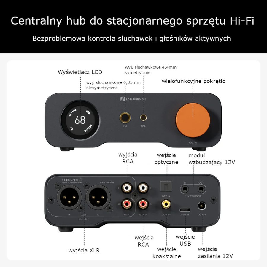 Fosi Audio ZH3 wzmacniacz słuchawkowy HiFi z DAC AK4493SEQ: USB-C RCA SPDIF Coax XLR z przedwzmacniaczem - obrazek 4